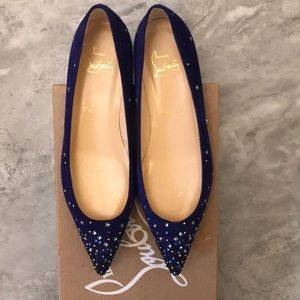 New Louboutin blue rhinestone encrusted flats